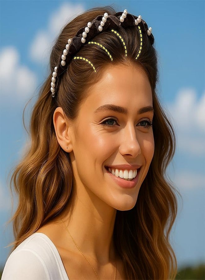 tebazoew Vintage High Cranium Artificial Pearl Hairband, Elegant Braided Pearls Headbands with Teeth, Bridal Hair Hoop Rhinestones for Women, Wedding Party Hair Hoop Band Headwear for Bride(3 pcs) - Image 2